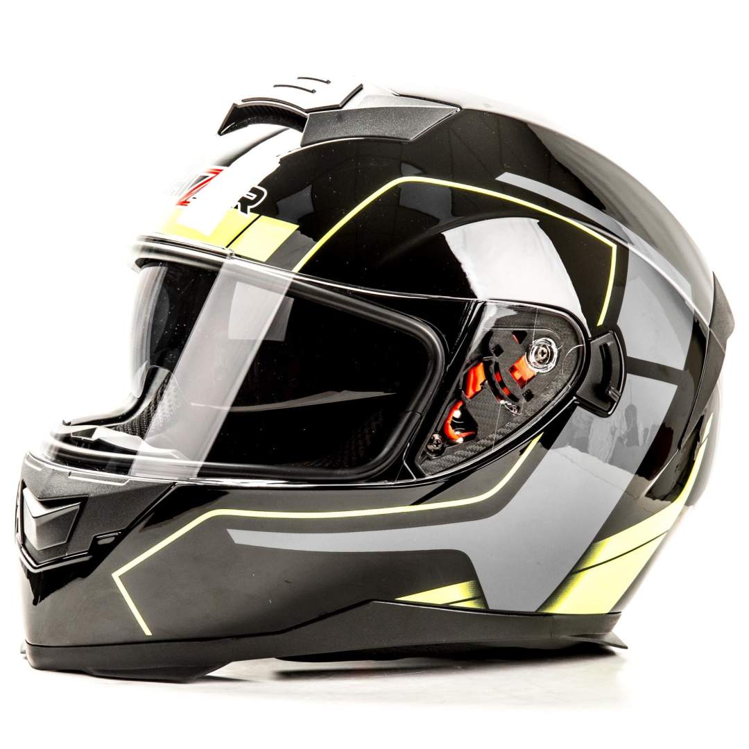 Шлем мото интеграл HIZER J5318 №1 (M)  black/yellow (2 визора)