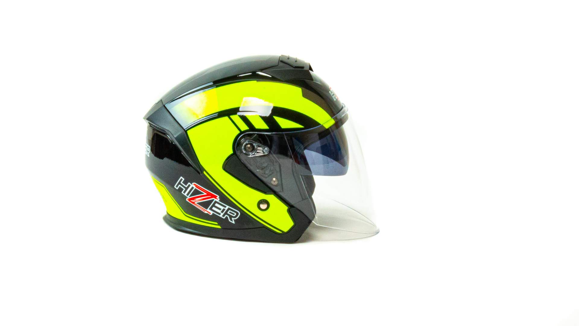 Шлем мото открытый HIZER J222 №2 (XL) black/yellow (2 визора)